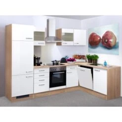 Flex-Well Exclusiv Winkelküche Valero 280 Cm Hochglanz Weiß-Sonoma Eiche