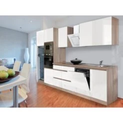 Respekta Premium Küchenzeile Grifflos 345 Cm Weiß Hochglanz-Eiche Sägerau -Geschäft Für Heimküche 0758 4384 glrp345heswgke 1