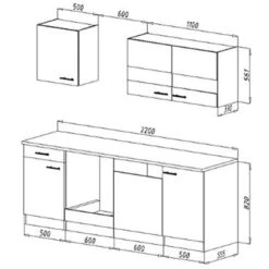 Respekta Economy Küchenzeile KB220ESWSC 220 Cm Weiß-Eiche Sägerau Glänzend -Geschäft Für Heimküche 1711795 KB220ESWSC 03