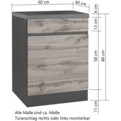 Held Möbel Küchenunterschrank Turin 60 Cm 1 Tür 1 Schublade Graphit/Wotaneiche -Geschäft Für Heimküche 189414 11016600 CU 05