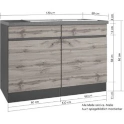 Held Möbel Spülenunterschrank Turin 120 Cm Mit 2 Türen Wotaneiche/Graphit -Geschäft Für Heimküche 189417 11016600 VM 06