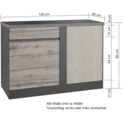 Held Möbel Küchen-Eckschrank Turin 120 Cm Wotaneiche/Graphit -Geschäft Für Heimküche 189465 11016600 CU 05