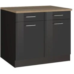Held Möbel Küchenunterschrank Mailand 100 Cm Hochglanz Graphit/Graphit