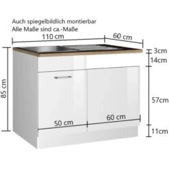 Held Möbel Spülenunterschrank Mailand 110 Cm Hochglanz Weiß/Weiß -Geschäft Für Heimküche 189973 11016600 VM 03