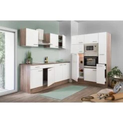 Respekta Küchenzeile KB360EYWMIGKE 360 Cm Weiß Seidengl.-Eiche York Nachbildung -Geschäft Für Heimküche 384 122020 KB360EYWMIGKE 3