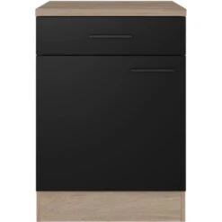 Flex-Well Exclusiv Unterschrank Capri 60 Cm Schwarz Matt-Endgrain Oak -Geschäft Für Heimküche 4047584070278 4051 S 01
