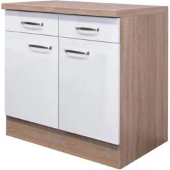Flex-Well Exclusiv Unterschrank Valero 80 Cm Hochglanz Weiß-Sonoma Eiche