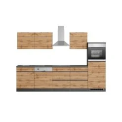 Held Möbel Küchenzeile Turin 300 Cm Wotaneiche-Graphit Mit E-Geräten -Geschäft Für Heimküche 4608 11016600 1119.6310 1a