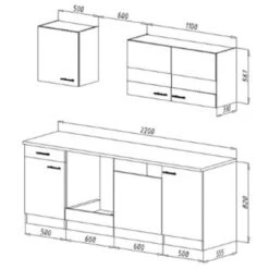 Respekta Küchenzeile KB220WW 220 Cm Weiß -Geschäft Für Heimküche 47304 4384 neu KB220WWG 04