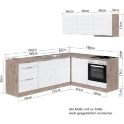 Held Möbel Winkelküche 240 Cm - 180 Cm Matt Grau-Wotaneiche -Geschäft Für Heimküche 50014 11016600 1013.6291 5