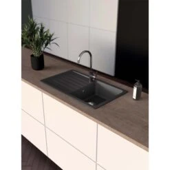Granitspüle Altena D-100 Inkl. Küchenarmatur Simi 50 Cm X 86 Cm Onyx -Geschäft Für Heimküche 509101 3587 3