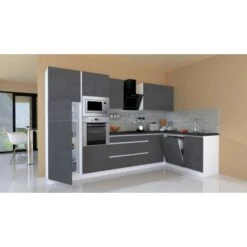 Respekta Premium Winkelküche Grifflos 345 Cm Grau Hochglanz-Weiß -Geschäft Für Heimküche 511 4384 GLRPL345HWGGKE 01