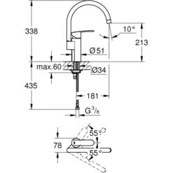 Grohe QuickFix Einhand-Spültischbatterie Wave Cosmopolitan Chrom -Geschäft Für Heimküche 5189576 4520 100062044 1