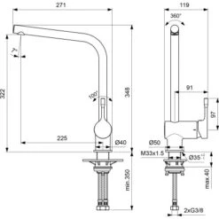 Ideal Standard Küchenarmatur Ceralook Hoher Auslauf Chrom -Geschäft Für Heimküche 611333 3049 3