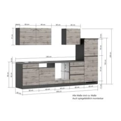 Held Möbel Küchenzeile Turin 300 Cm Graphit-Wotaneiche Ohne E-Geräte -Geschäft Für Heimküche 62560 11016600 1104.6311 5