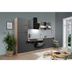 Respekta Küchenzeile KB270ESGCGKE 270 Cm Grau-Eiche Sägerau Nachbildung Glänzend -Geschäft Für Heimküche 6347470 KB270ESGCGKE 01