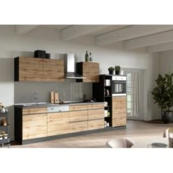 Held Möbel Küchenzeile Turin 330 Cm Wotaneiche-Graphit Mit E-Geräten