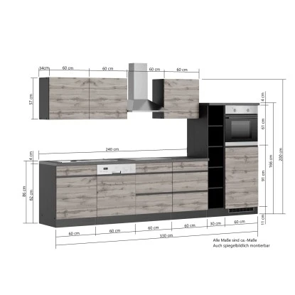 Held Möbel Küchenzeile Turin 330 Cm Wotaneiche-Graphit Mit E-Geräten 6 Held Möbel Küchenzeile Turin 330 Cm Wotaneiche-Graphit Mit E-Geräten – Bild 6