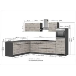 Held Möbel Winkelküche Turin 300 X 240 Cm Wotaneiche-Graphit Mit E-Geräten -Geschäft Für Heimküche 65233 11016600 1131.6310 5