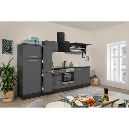 Respekta Premium Küchenzeile 300 Cm Grau Hochglanz-Eiche Grau 1 Respekta Premium Küchenzeile 300 Cm Grau Hochglanz-Eiche Grau