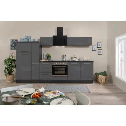 Respekta Premium Küchenzeile 300 Cm Grau Hochglanz-Eiche Grau 3 Respekta Premium Küchenzeile 300 Cm Grau Hochglanz-Eiche Grau – Bild 3