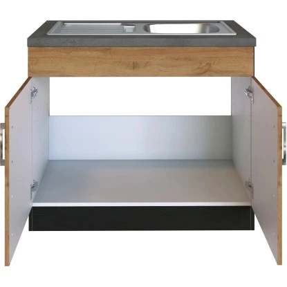 Held Möbel Spülenschrank Sorrento B100 X H85 X T60 Cm 2 Türen Wotaneiche-Grafit 3 Held Möbel Spülenschrank Sorrento B100 X H85 X T60 Cm 2 Türen Wotaneiche-Grafit – Bild 3