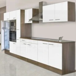 Respekta Küchenzeile KB360EYWMIGKE 360 Cm Weiß Seidengl.-Eiche York Nachbildung -Geschäft Für Heimküche eile KB360EYWMIGKE 360cm 1